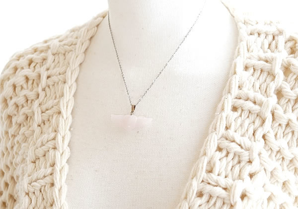 ローズクォーツ 天使の羽根 ハート ペンダント ネックレス 天然石 パワーストーン ロジウムメッキ 紅水晶 恋愛 結婚