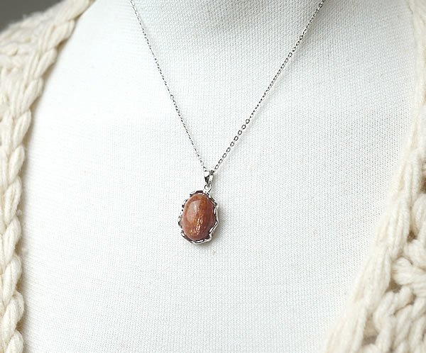 サンストーンAAAAA ウェーブ タンザニア産 ペンダント ネックレス SV925 天然石 パワーストーン ゴールデンサンストーン