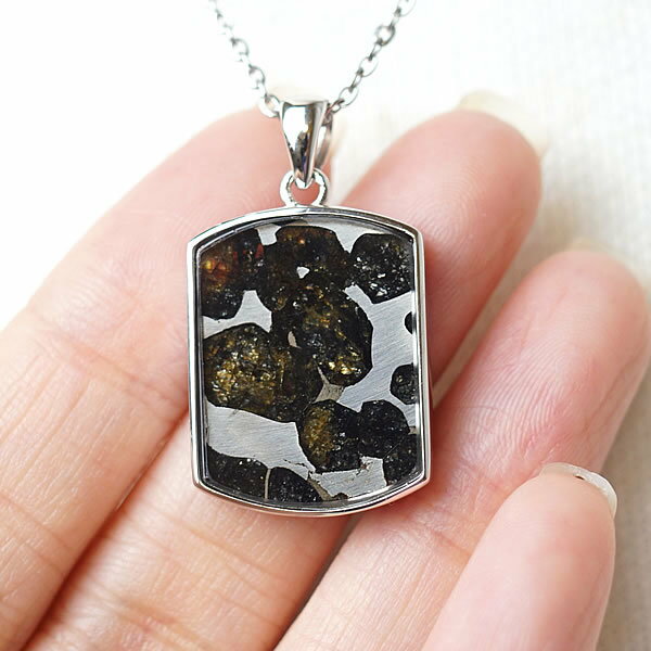 【一点物】パラサイト隕石 ケニア産 セリコパラサイト 六芒星 ヘキサゴン ヘキサグラム ペンダント ネ..