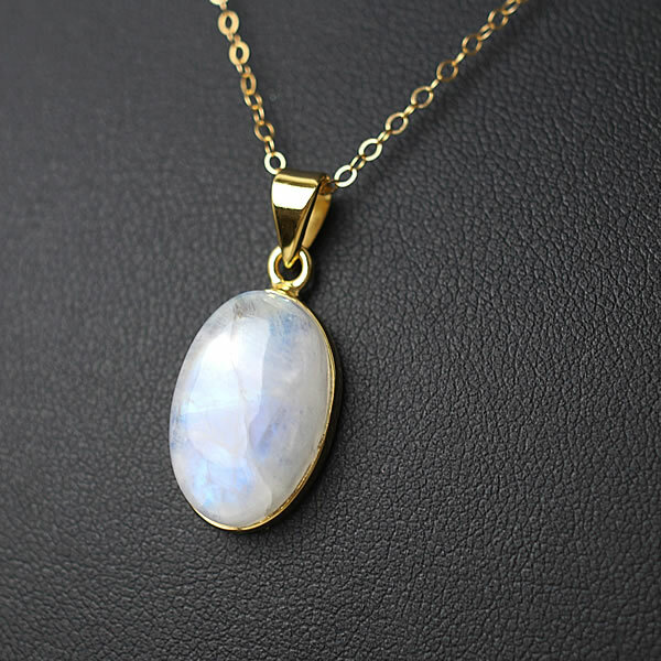 【一点物】レインボームーンストーン ペンダント ネックレス AAAAA インド産ホワイトラブラドライト 18KGP 天然石 パワーストーン 6月の誕生石