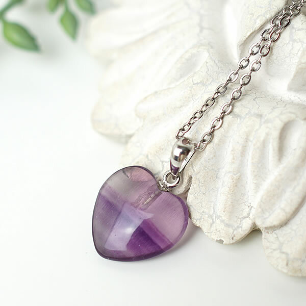 パープルフローライト ハート 15mm フローライト ペンダント ネックレス SV925 天然石 パワーストーン ..