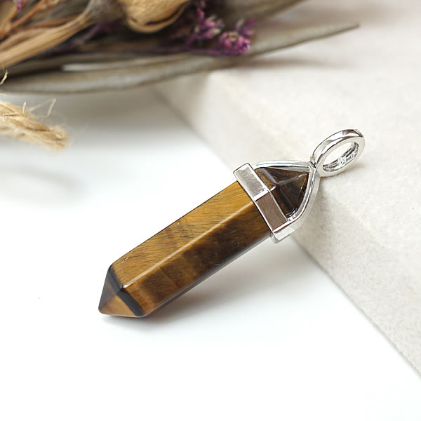 タイガーアイ ダブルポイント 両剣ポイント ペンダント ネックレス 天然石 パワーストーン 虎目石 猫目..