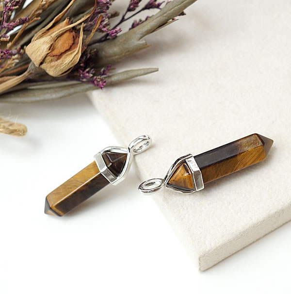 タイガーアイ ペンダント ダブルポイント 両剣ポイント ネックレス 天然石 パワーストーン 虎目石 猫目石 金運 財運 仕事運