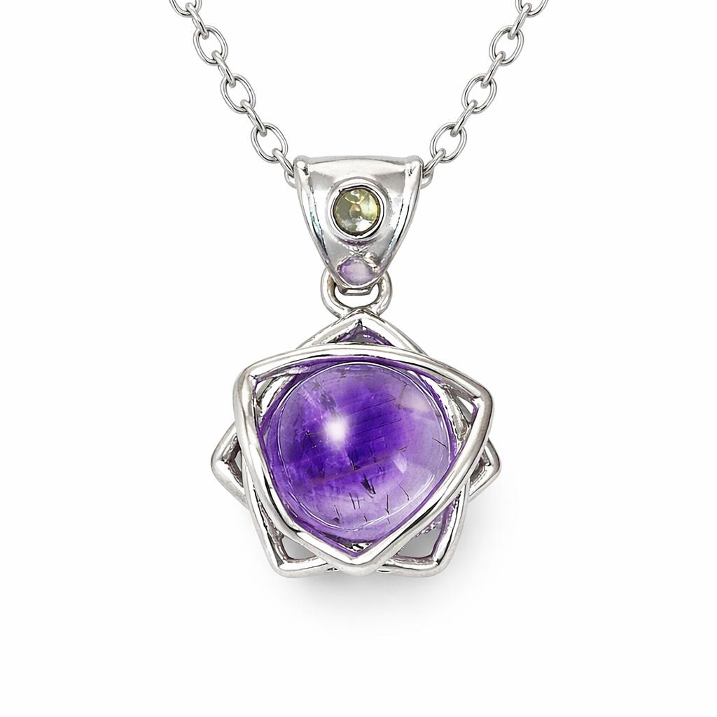 乐天商城 - アメジストエレスチャル×モルダバイト ペンダント ネックレス 六芒星 ヘキサグラム 天然石 パワーストーン アメジスト モルダバイト 紫水晶 テクタイト 開運 お守り ヒーリング レディース メンズ ギフト