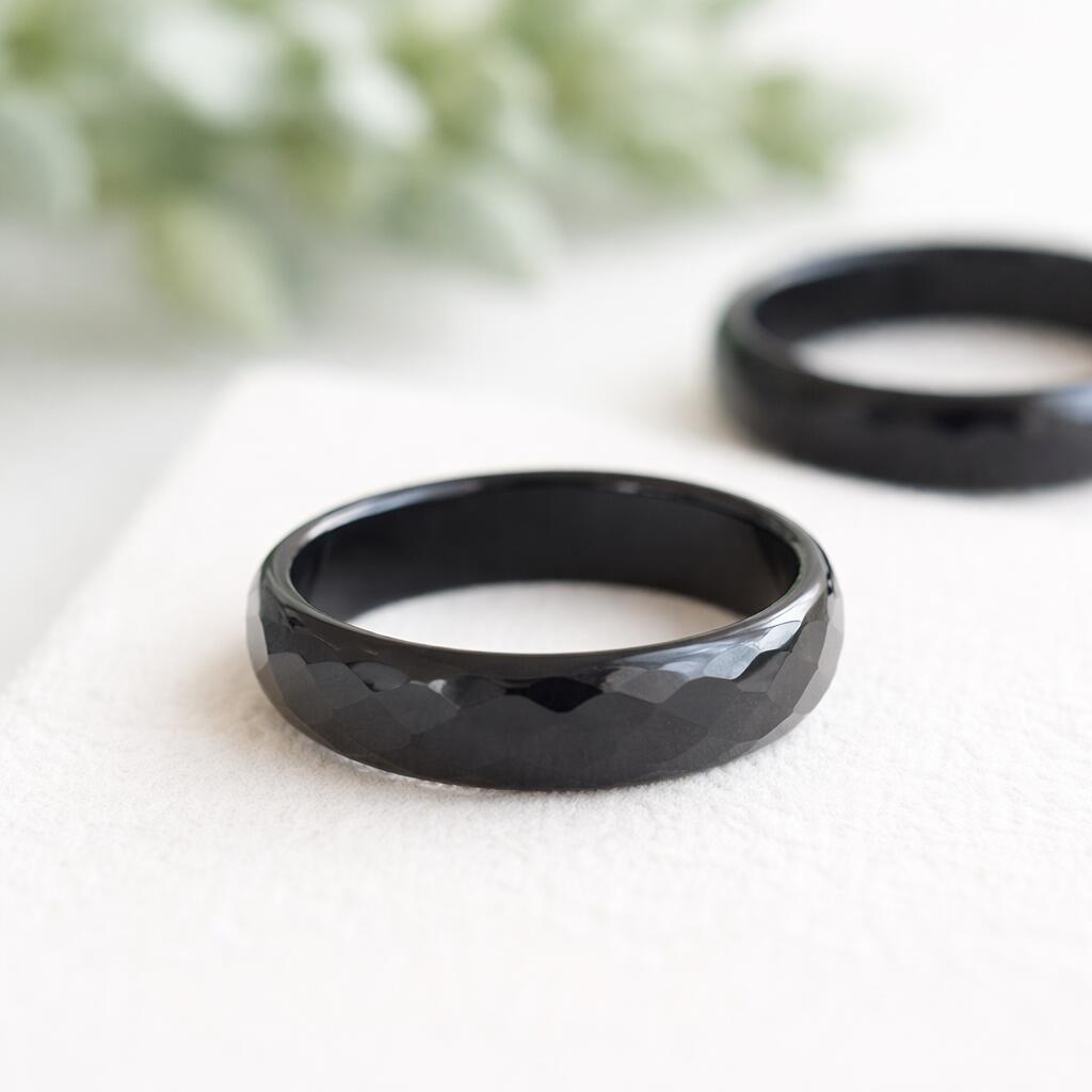 オニキス くり抜きリング カット入り 指輪 天然石 パワーストーン 魔除け 厄除け 邪気除け お守り