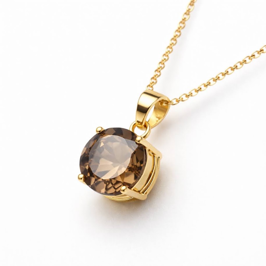 Rakuten - 【高品質】スモーキークォーツ ネックレス ペンダント 一粒 10mm ファセットカット ブラジル産 煙水晶 天然石 パワーストーン 魔除け 厄除け 浄化 開運 お守り グラウンディング ブラウン つけっぱなし 18KGP レディース ギフト