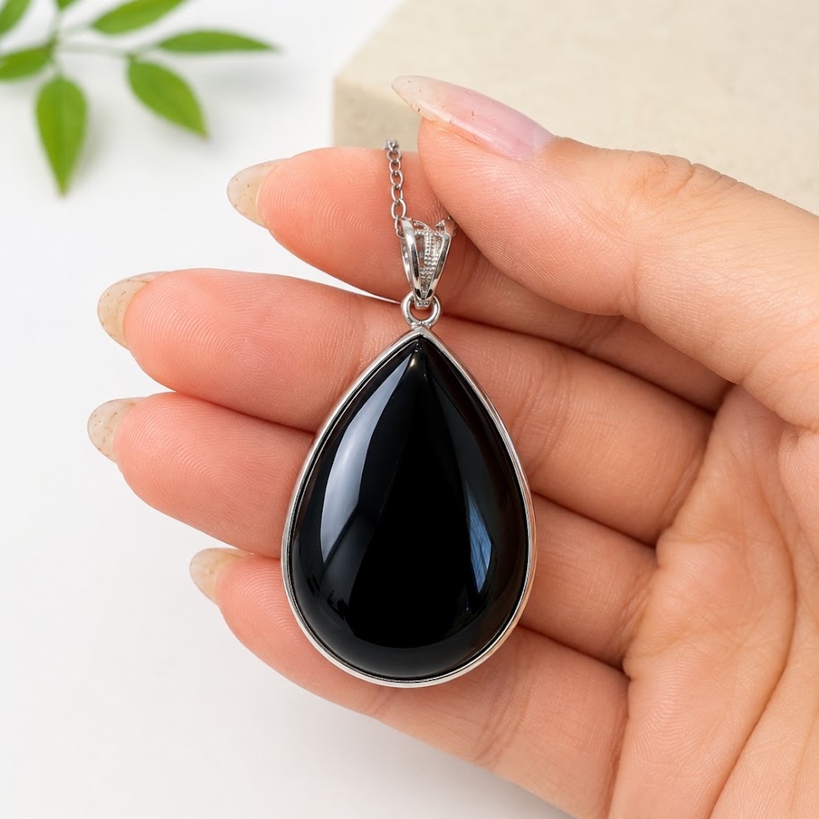 【高品質】モリオン ネックレス ペンダント 黒水晶 チベット産 大粒 ドロップ シル...