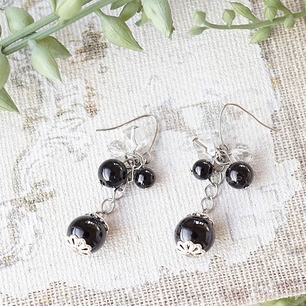 トルマリン 誕生石ピアス 天然石 パワーストーン フックピアス ハンドメイドアクセサリー ブラックトルマリン 電気石 10月の誕生石