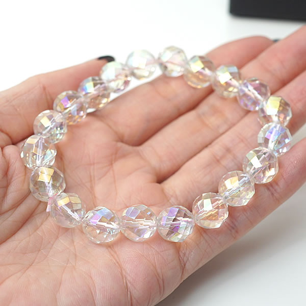 レインボーオーラ 72面カット 10mm ホワイトオーラ オーラクリスタル オーラクォーツ 蒸着水晶 ブレスレット 天然石 パワーストーン 幸運 開運