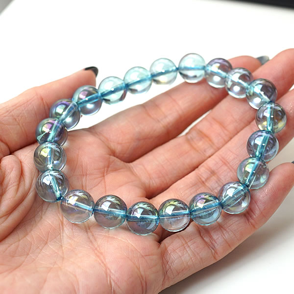 アクアオーラ 10mm ブルーオーラ オーラクリスタル オーラクォーツ 蒸着水晶 ブレスレット 天然石 パワーストーン 幸運 開運