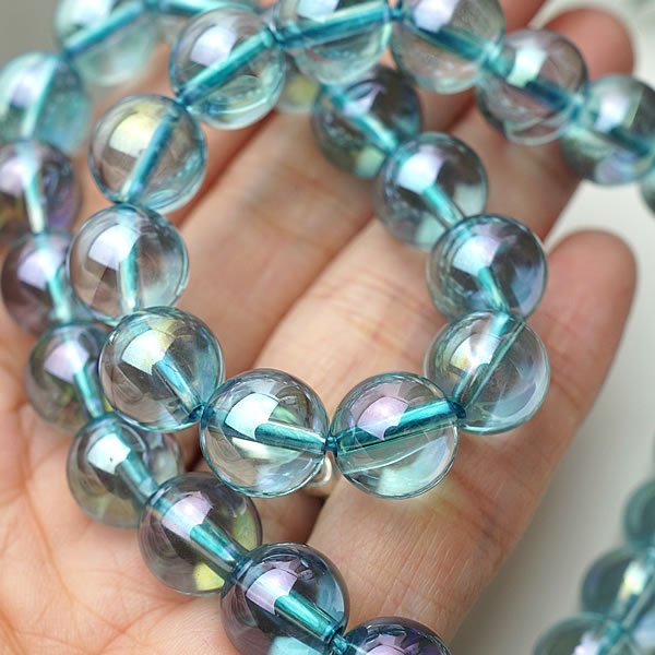 アクアオーラ 10mm ブルーオーラ オーラクリスタル オーラクォーツ 蒸着水晶 ブレスレット 天然石 パワーストーン 幸運 開運