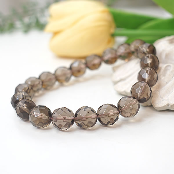 スモーキークォーツ 64面カット 10mm ブレスレット 天然石 パワーストーン 癒し 精神安定 ストレス解消