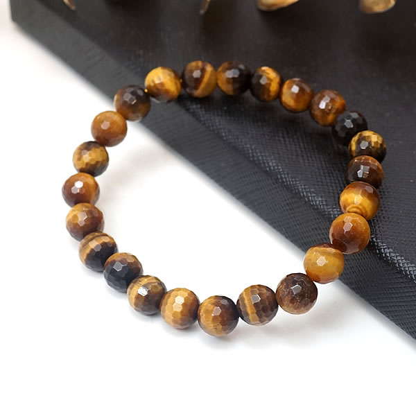 タイガーアイ 128面カット 8mm ブレスレット 虎目石 猫目石 天然石 パワーストーン 金運 財運 仕事運
