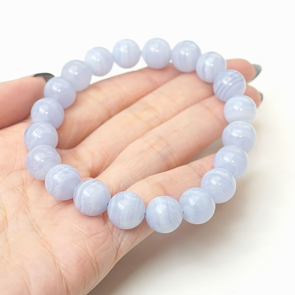 ブルーレースアゲート 10mm ブレスレット ブルーカルセドニー 縞瑪瑙 天然石 パワーストーン人間関係 ..