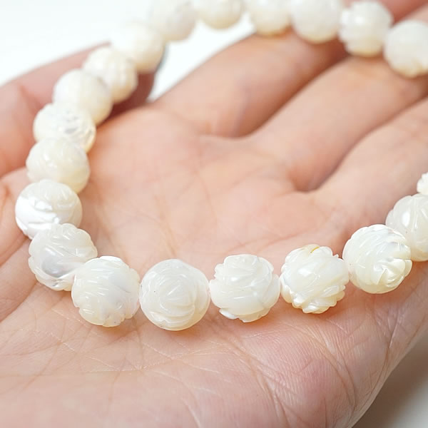 マザーオブパール ローズカット 薔薇 白 8mm ブレスレット 天然石 パワーストーン 白蝶貝 子育て 安産 恋愛 結婚