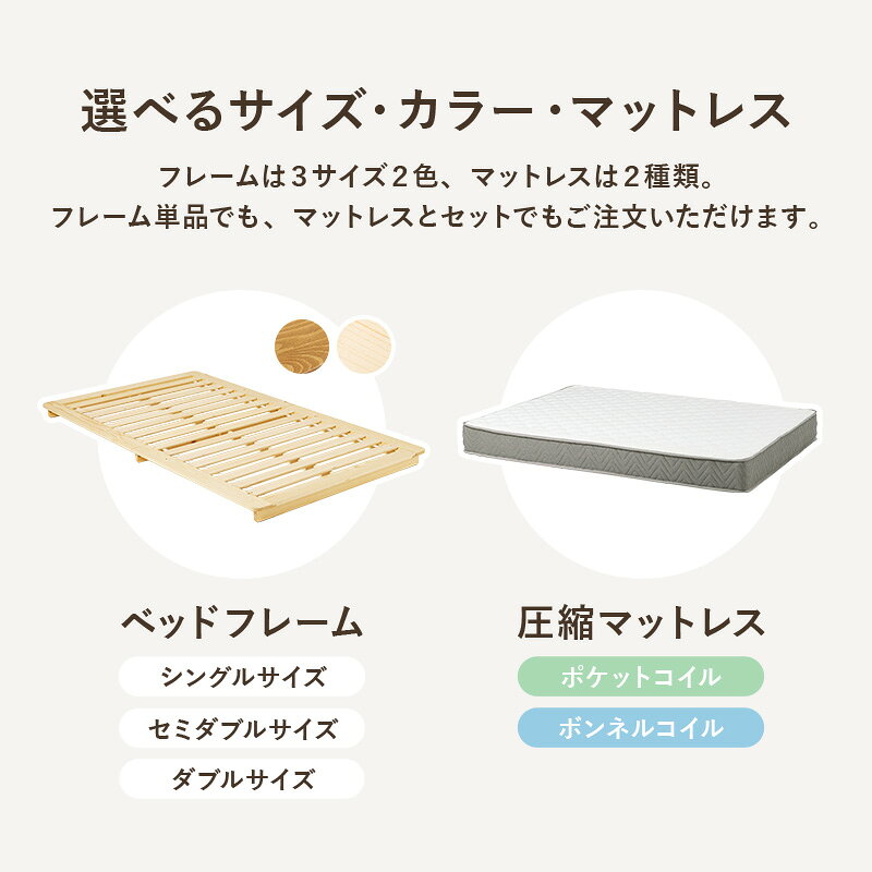 ステージ型ローベッド 木製ローベッド 天然木 大きめ ロング ワイド フロアベッド すのこ 3サイズ シングル / セミダブル / ダブル ベッドフレームのみ マットレスセット ボンネルコイルマットレス / ポケットコイルマットレス WB-7729 [3]