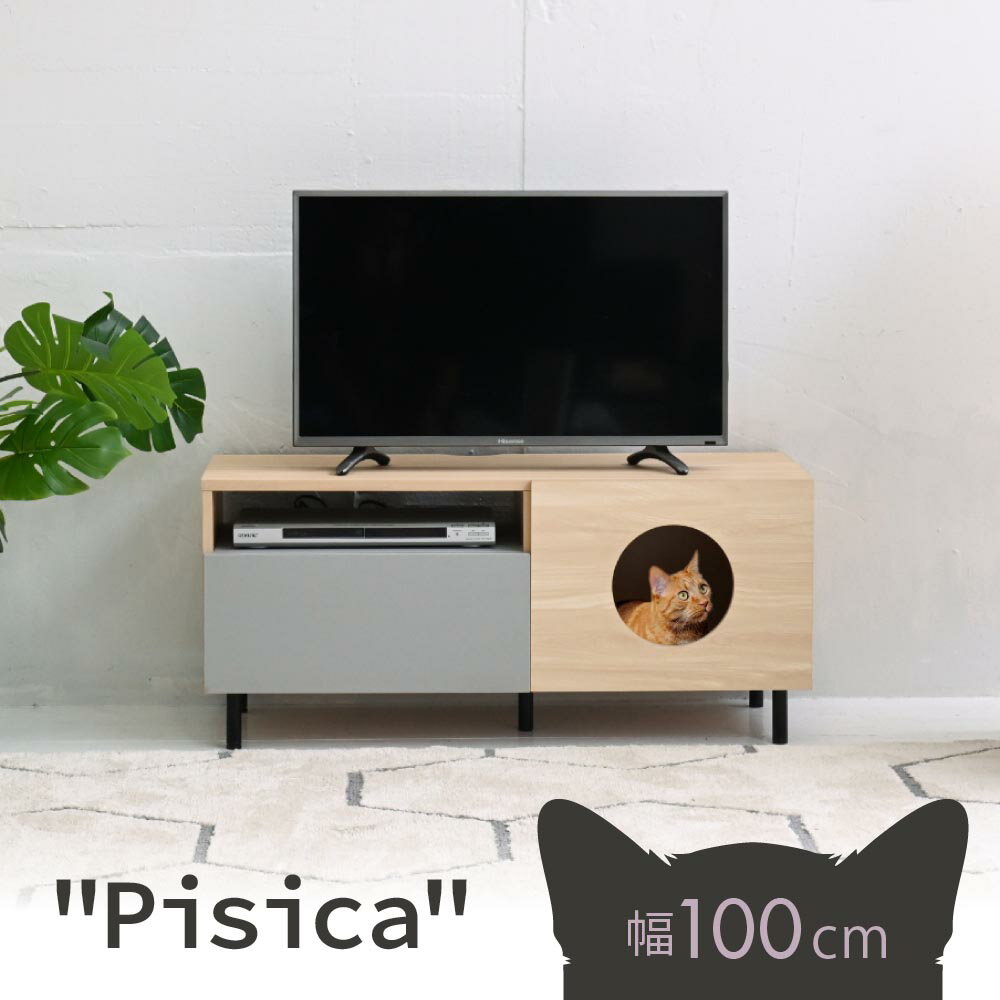 テレビ台 猫 家具 40型対応 幅 100 ペットハウス 収納キャビネット キャットトイレタリー ペット家具 キャットハウス FNK-0001-NAGY