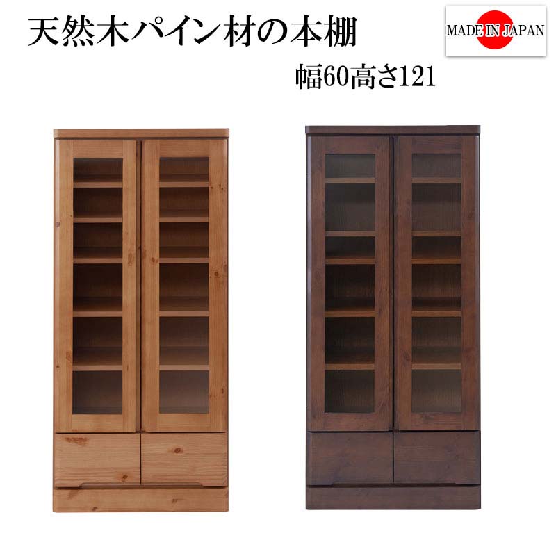 本棚 扉付き本棚 書棚 天然木 パイン材 幅60cmロータイプ [TE-0036/TE-0040] 