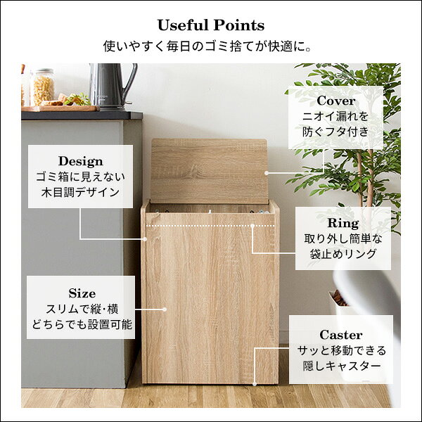 ダストボックス 45L 木製キッチンペール フタ付き 隠しキャスター スタイリッシュ シンプル 省スペース 隠す 見えない 家具調 木目調 おしゃれ デザイン Chere(シェール) DB-650R [3]