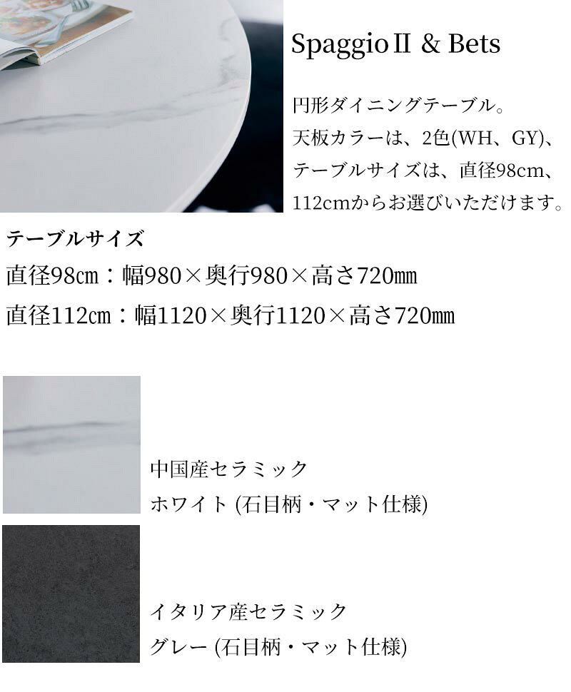 【組立設置無料】 セラミックテーブル ダイニングテーブル 5点セット 幅98cm / 112cm 中国産セラミック(12mm) イタリア産セラミック 回転チェア 180度 4人掛け スパジオ2 ベッツ ダイニングテーブルセット Tarny Spaggio2 & Bets [2]