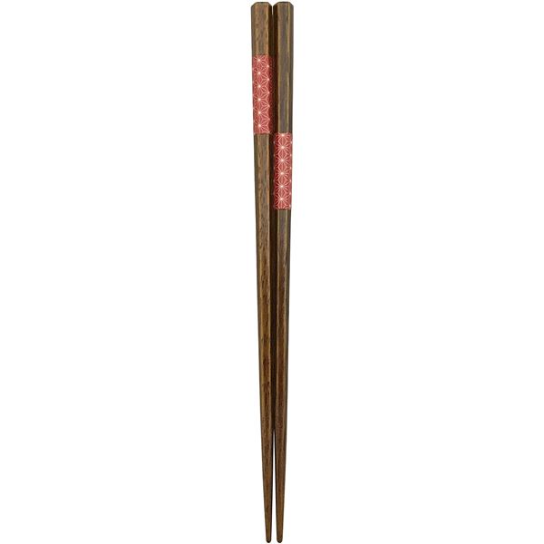  アオバ 食洗箸 六角刺子市松 21cm 赤 送料無料