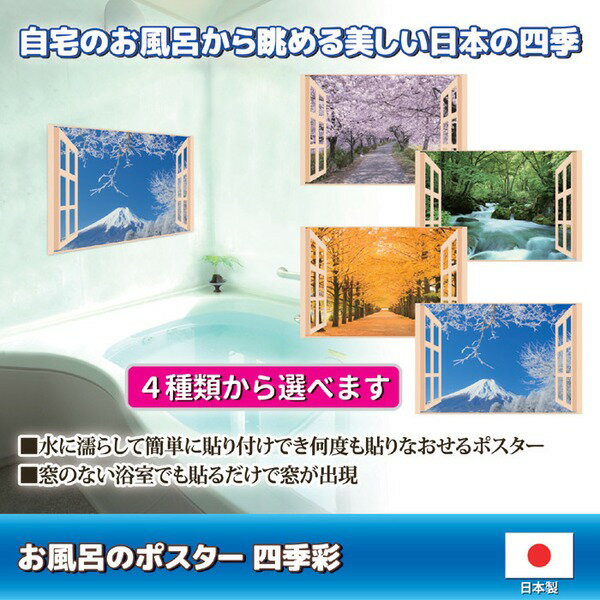 お風呂のポスター 縦51.5×横72.8cm 四季彩 銀杏並木 タックシール付き 貼りなおし可 日本製 バスルーム 浴室 DIY用品 2