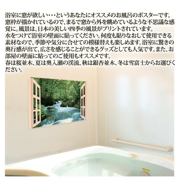 お風呂のポスター 縦51.5×横72.8cm 四季彩 銀杏並木 タックシール付き 貼りなおし可 日本製 バスルーム 浴室 DIY用品 3