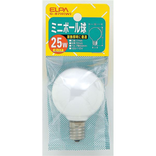 （まとめ） ELPA ミニボール球 電球 25W E17 G50 ホワイト G-87H（W） 【×25セット】 送料無料