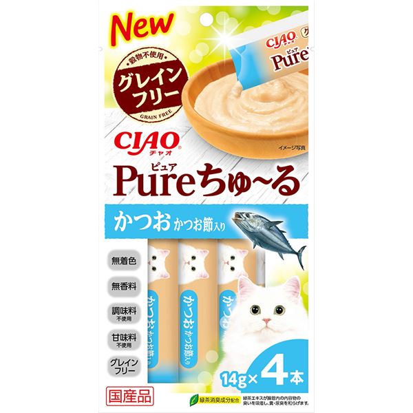 〔まとめ〕 キャットフード ペットフード CIAO Pureちゅ〜る かつお かつお節入り 14g×4本 12セット 日本製 猫用品 ペット用品