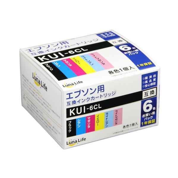 ■商品内容●純正品比97%の品質を実現!●安心の1年保証付き!●取扱説明書付きで使い方もわかりやすい!●インク残量表示にも対応!■商品スペックエプソン用互換インクカートリッジ 純正型番:KUI-6CL セット内容:ブラック、シアン、マゼンタ、イエロー、ライトシアン、ライトマゼンタ各1本ずつ 付属:取扱説明書1枚 対応プリンター型番 EPシリーズ 879AB， 879AR， 879AW， 880AB， 880AN， 880AR， 880AW■送料・配送についての注意事項●本商品の出荷目安は【4 - 6営業日　※土日・祝除く】となります。●お取り寄せ商品のため、稀にご注文入れ違い等により欠品・遅延となる場合がございます。●本商品は仕入元より配送となるため、沖縄・離島への配送はできません。[ LNEPKUI/6P ]