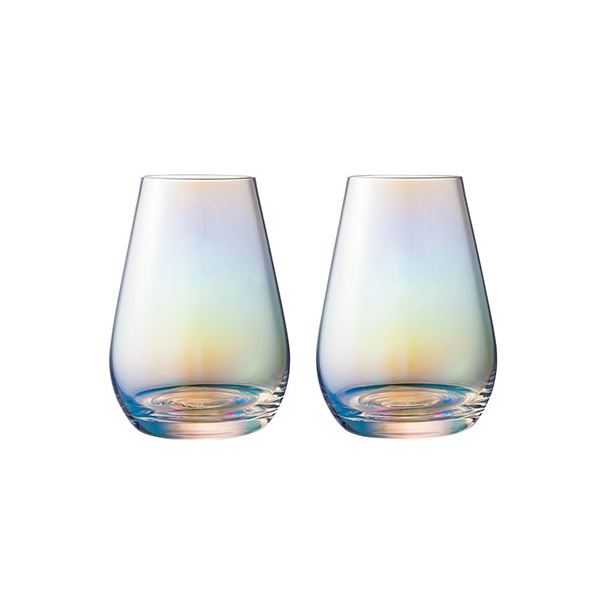 ■商品内容透明グラスをベースに、全体をラスター加工で仕上げ、輝く虹のようなきらめきをまといました。光の具合や見る角度、背景によって色彩の印象が変わる、ロマンチックで美しいグラスです。■商品スペック◎セット内容・材質/グラス（口径5.5×φ8.2×11.5cm、350ml、ソーダガラス）×2◎箱サイズ/10.4×19.3×13.4cm◎重量/約465g※手造りのため、形状や重さが多少異なります。■送料・配送についての注意事項●本商品の出荷目安は【4 - 6営業日　※土日・祝除く】となります。●お取り寄せ商品のため、稀にご注文入れ違い等により欠品・遅延となる場合がございます。●本商品は仕入元より配送となるため、沖縄・離島への配送はできません。[ 1-1-0034 ]