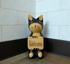 Asian バリ雑貨 バリネコ welcome ネコ 猫 ねこ 置物 インテリア 木彫り猫