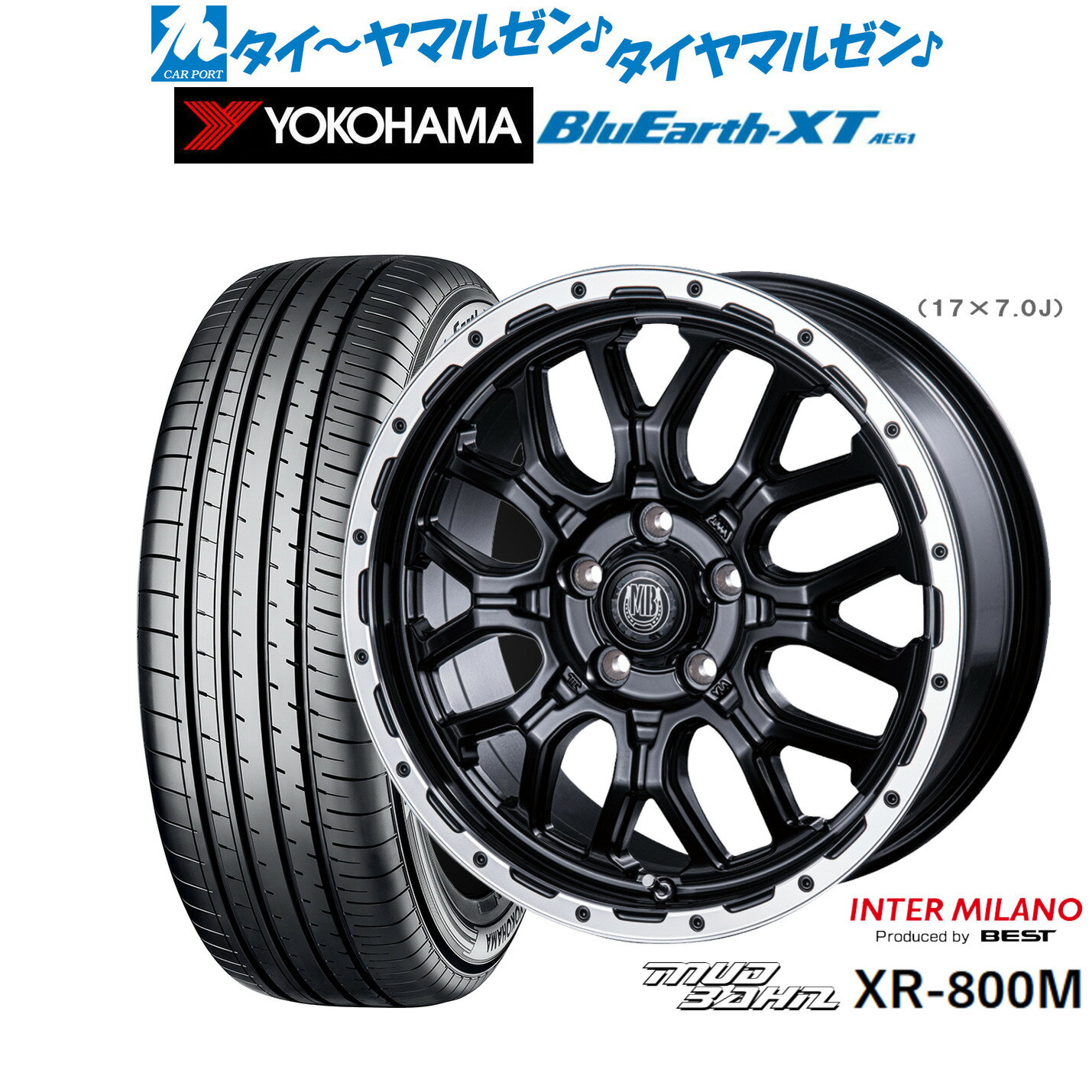 [5/20]割引クーポン配布新品 サマータイヤ ホイール4本セットインターミラノ マッドバーン XR-800M18インチ 7.5Jヨコハマ BluEarth ブルーアース XT (AE61)225/55R18