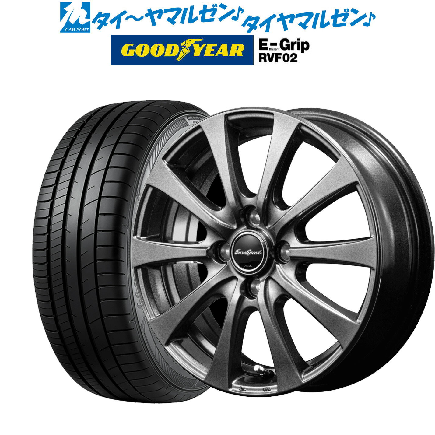 [5/9～15]割引クーポン配布新品 サマータイヤ ホイール4本セットMID ユーロスピード G-1015インチ 5.5Jグッドイヤー エフィシエント グリップ RVF02185/65R15