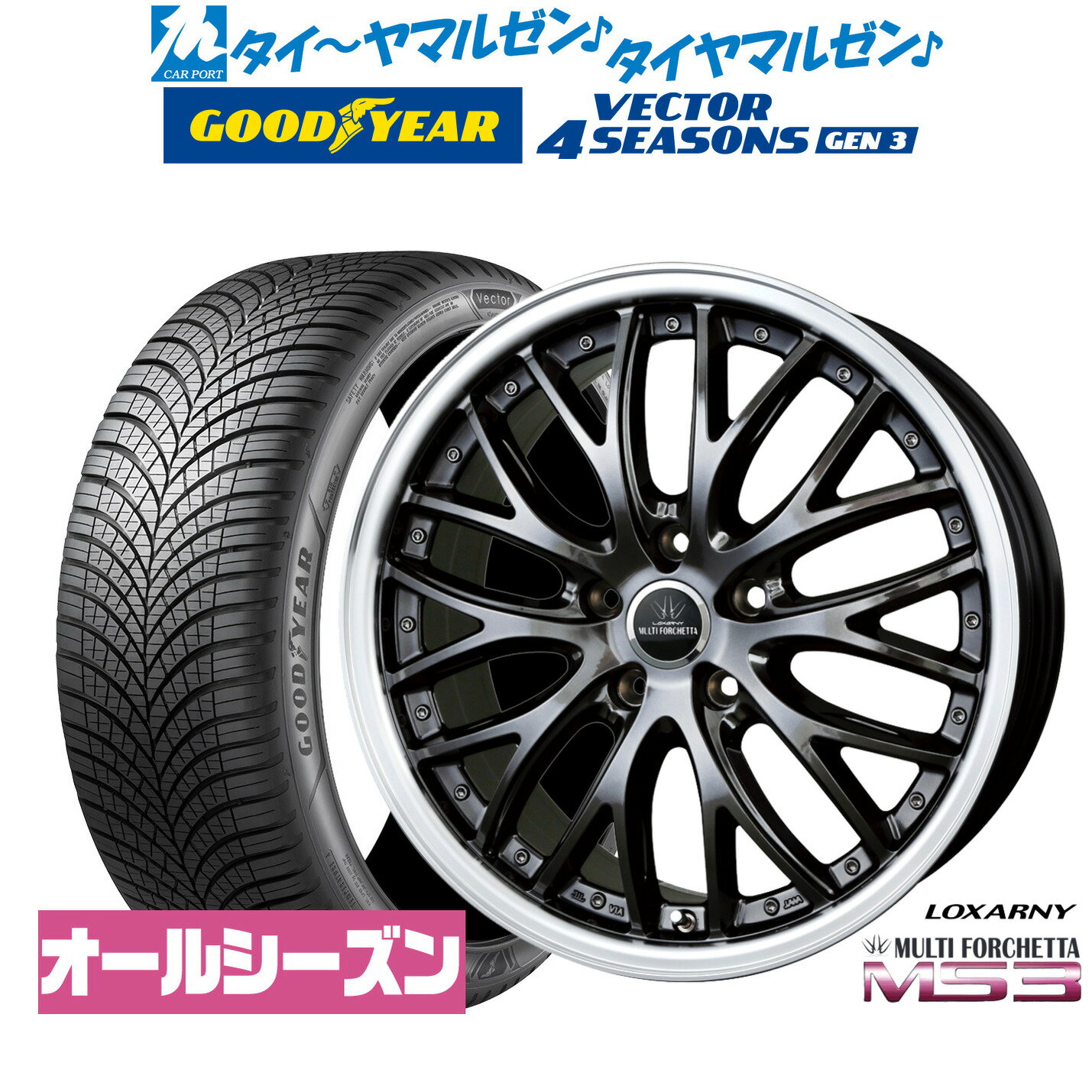 [12/1]ストアポイント5倍！新品 オールシーズンタイヤ ホイール4本セットBADX ロクサーニ マルチフォルケッタ MS319インチ 8.0Jグッドイヤー VECTOR ベクター 4Seasons GEN-3245/45R19