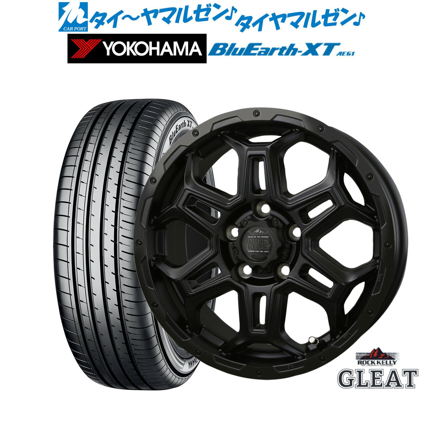 新品 サマータイヤ ホイール4本セットBADX ロックケリー ROCK KELLY グリート Black Edition(5穴)16インチ 6.5Jヨコハマ BluEarth ブルーアース XT (AE61)215/70R16