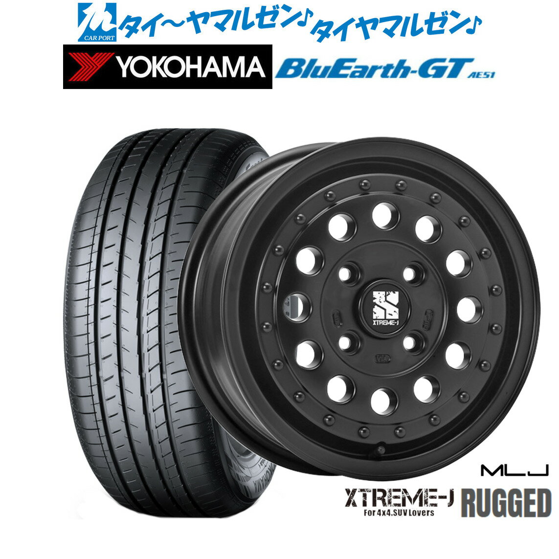 [6/22〜26]割引クーポン配布新品 サマータイヤ ホイール4本セットMLJ エクストリーム ラギッド14インチ 5.0Jヨコハマ BluEarth ブルーアース GT (AE51) 155/65R14