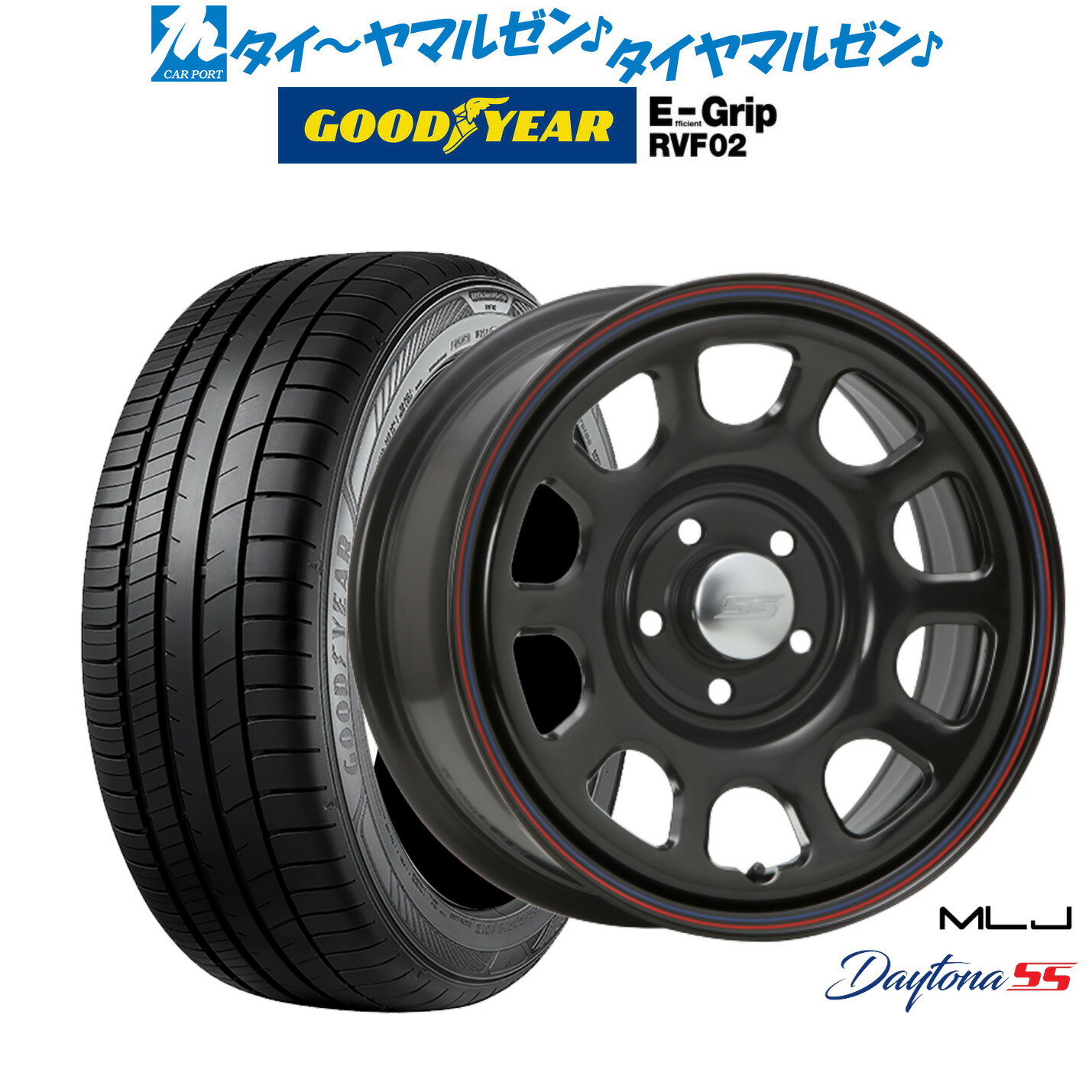 [マラソン期間]割引クーポン配布新品 サマータイヤ ホイール4本セットMLJ デイトナ SS16インチ 7.0Jグッドイヤー エフィシエント グリップ RVF02215/65R16