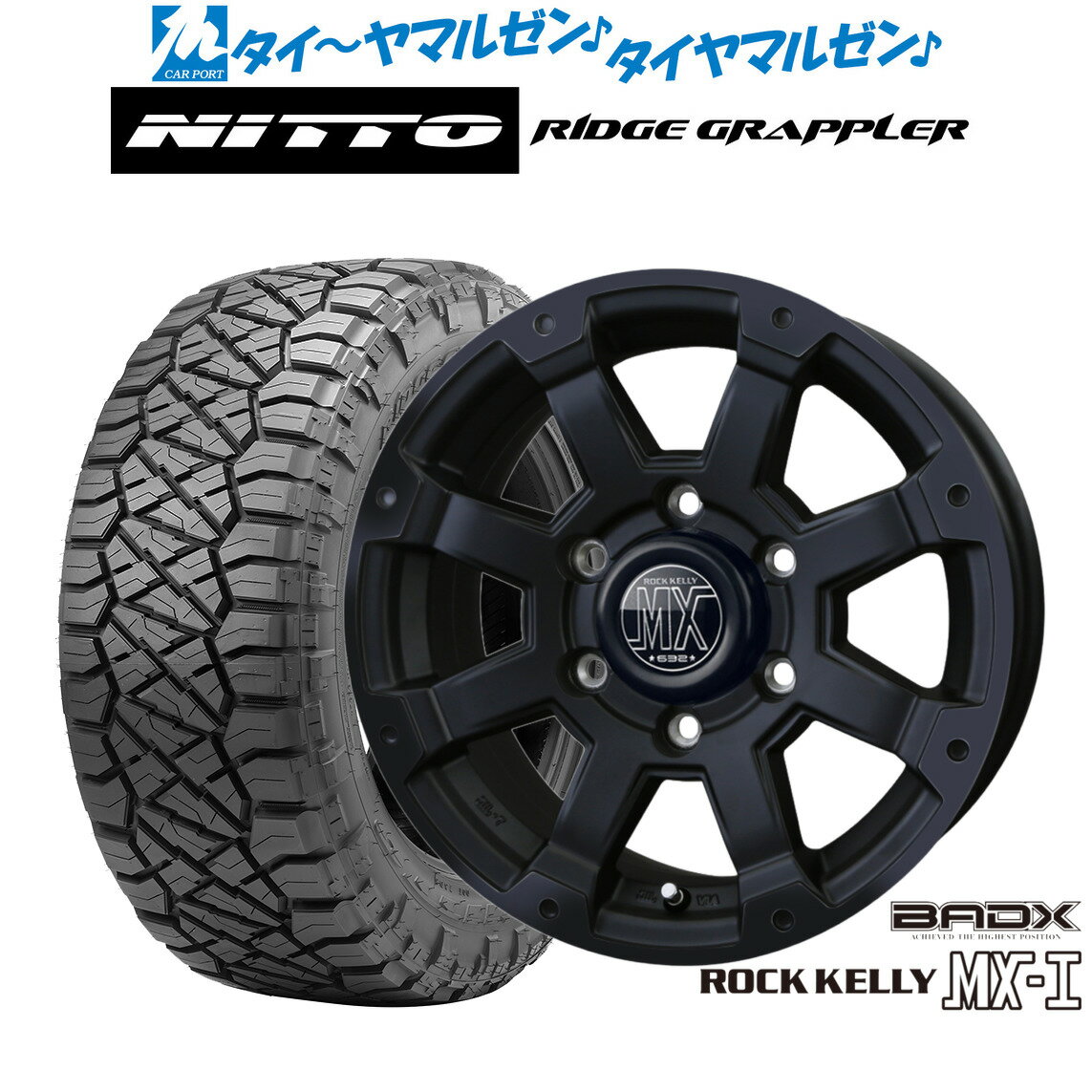 [大感謝祭]割引クーポン配布新品 サマータイヤ ホイール4本セットBADX ロックケリー ROCK KELLY MX-IBlack Edition18インチ 8.0JNITTO RIDGE GRAPPLER 265/60R18