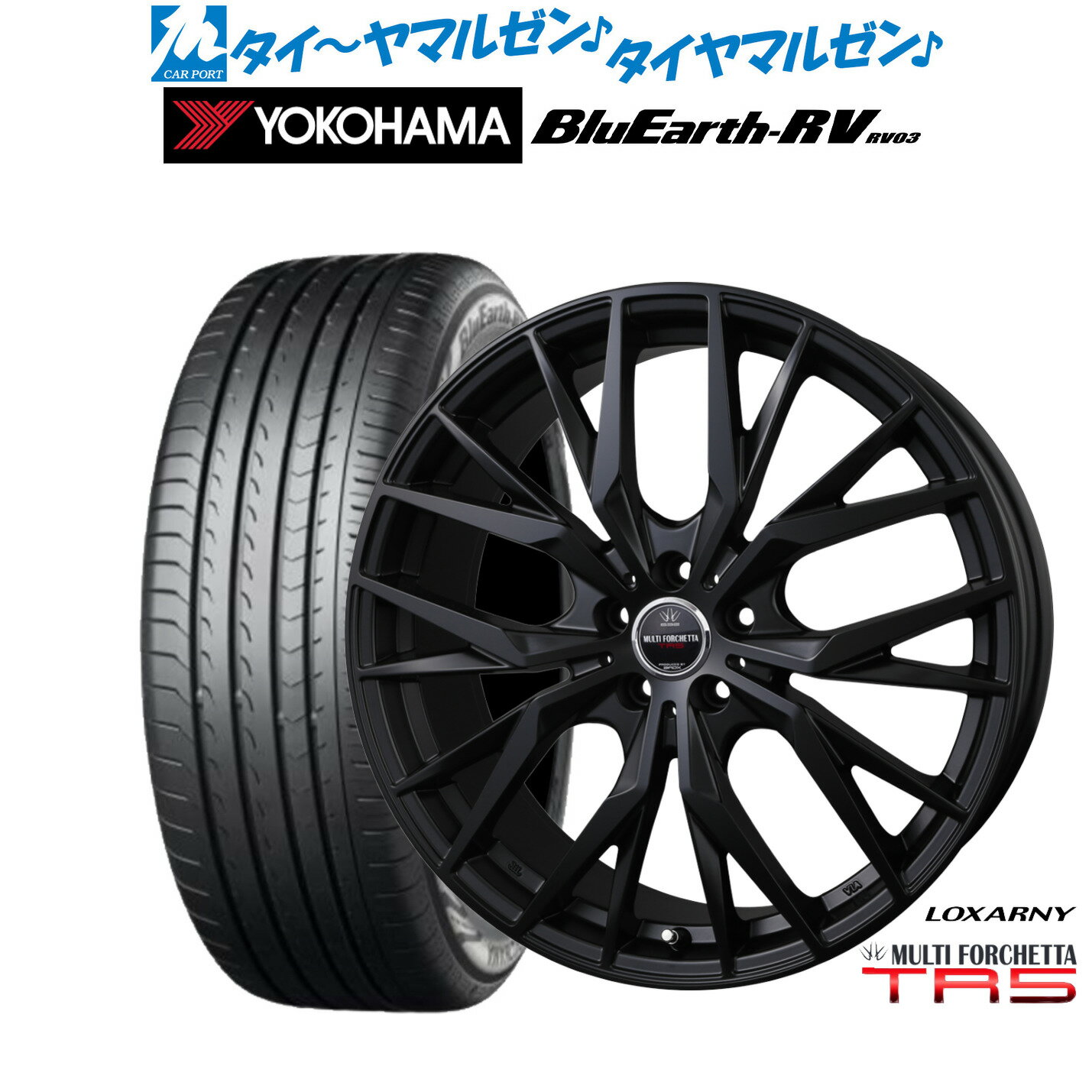 [6/18]最大100%ポイントバック！要エントリー新品 サマータイヤ ホイール4本セットBADX ロクサーニ マルチフォルケッタ TR5 Black Edition19インチ 8.0Jヨコハマ BluEarth ブルーアース RV03(RV-03)225/55R19
