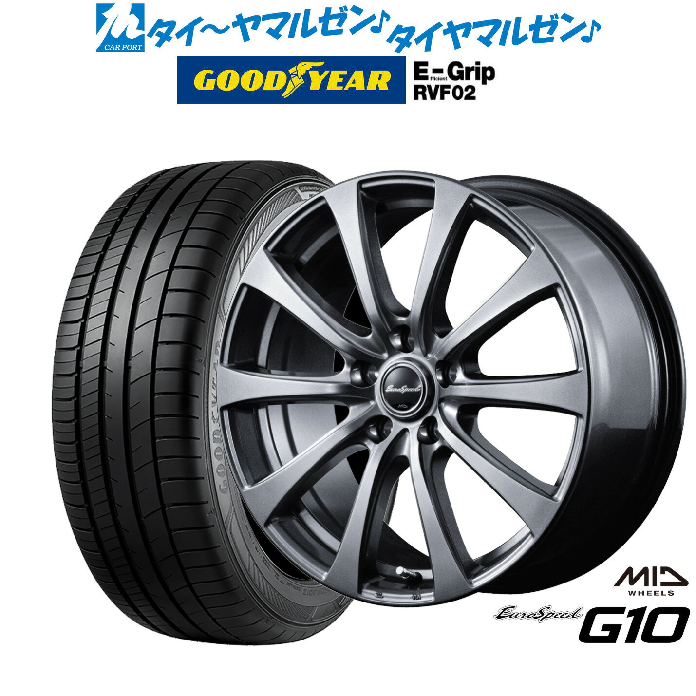 新品 サマータイヤ ホイール4本セットMID ユーロスピード G-1018インチ 7.5Jグッドイヤー エフィシエント グリップ RVF02215/45R18