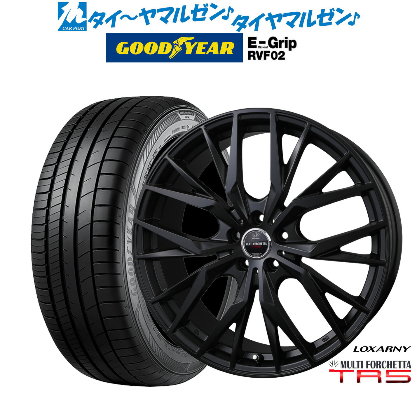 新品 サマータイヤ ホイール4本セットBADX ロクサーニ マルチフォルケッタ TR5 Black Edition19インチ 7.5Jグッドイヤー エフィシエント グリップ RVF02225/55R19
