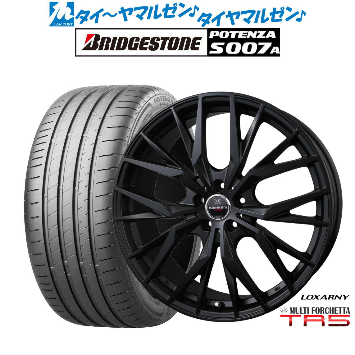 [SS期間]割引クーポン配布新品 サマータイヤ ホイール4本セットBADX ロクサーニ マルチフォルケッタ TR5 Black Edition19インチ 7.5Jブリヂストン POTENZA ポテンザ S007A225/40R19