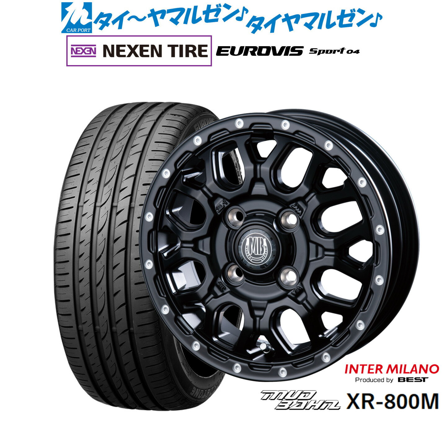 [5と0のつく日]割引クーポン配布新品 サマータイヤ ホイール4本セットインターミラノ マッドバーン XR-800M14インチ 4.5JNEXEN ネクセン ロードストーン ユーロビズ Sport 04165/60R14