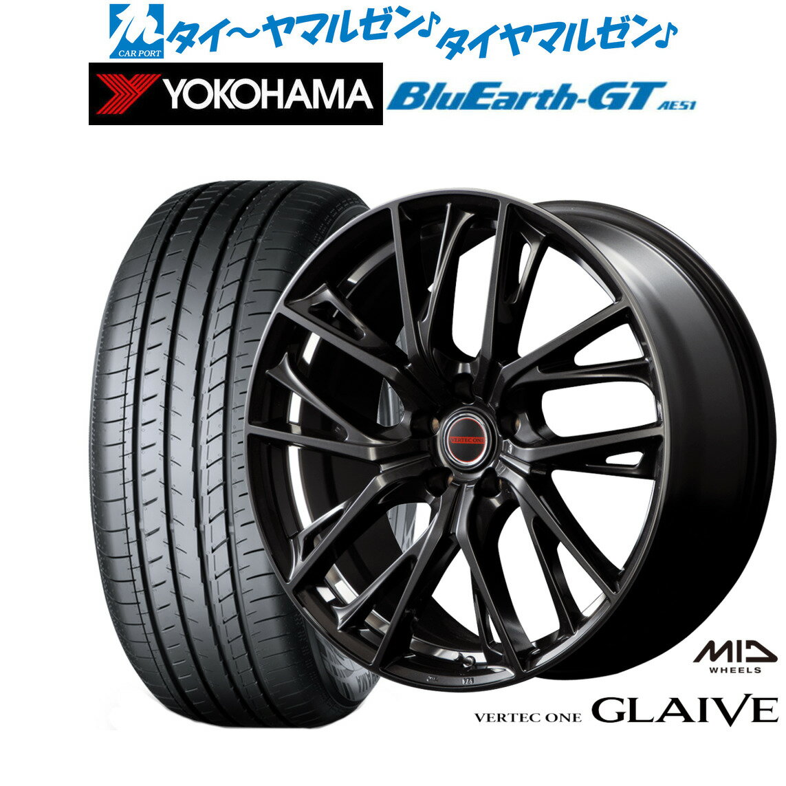 [6/15]割引クーポン配布新品 サマータイヤ ホイール4本セットMID ヴァーテック ワン グレイブ19インチ 8.0Jヨコハマ BluEarth ブルーアース GT (AE51) 245/40R19