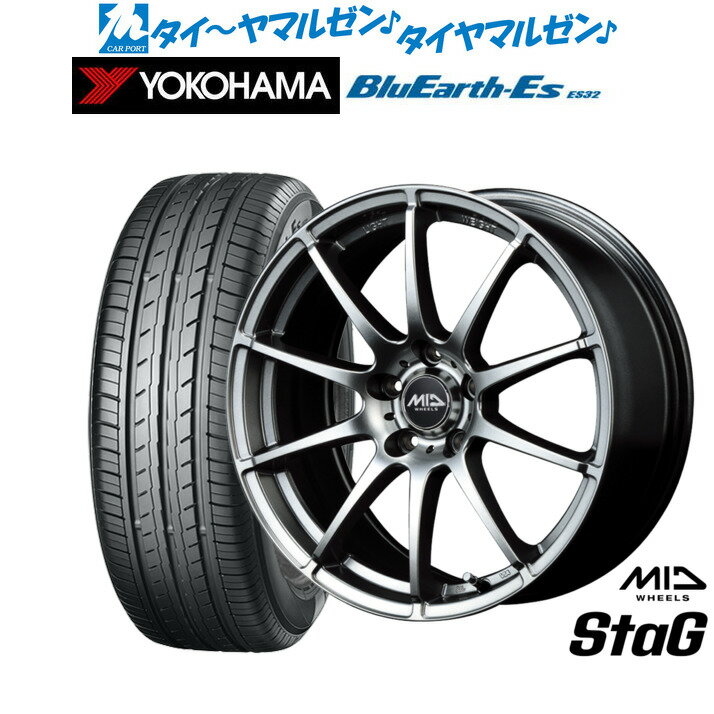 [12/1]ストアポイント5倍！新品 サマータイヤ ホイール4本セットMID ホイールズ スタッグ18インチ 7.0Jヨコハマ BluEarth-ES ブルーアースイーエス ES32225/50R18