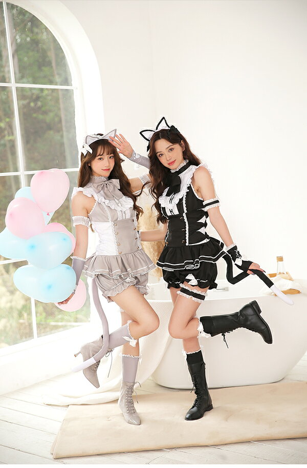 [正規品]【即納】ハロウィン コスプレ 仮装 猫 ネコ ねこ 黒猫 コスチューム 仮装 衣装 可愛い かわいい 女性 レディース 大人 アニマル セット cosplay costume マリームーン malymoon【9522】