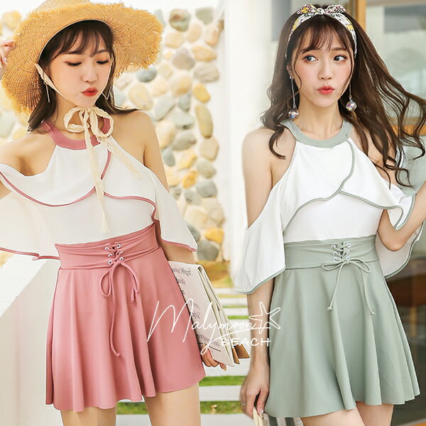 オフショル 体型カバー 水着 かわいい ワイヤー入り 水着 レディース パンツスカート ビキニ オフショル みどり 一体型 ワンピース 海外ファッション 大人用 可愛い 水着 2色 ピンク グリーン Mサイズ 3533 日本代購流行生活代購館 Myjp 日本代購