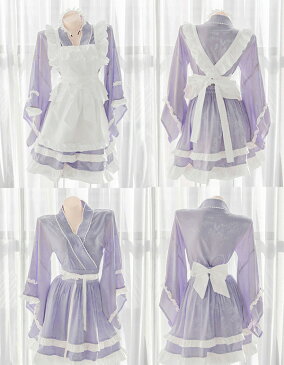 コスプレ セクシー かわいい 着物 メイド 巫女 メイド服 和風 和服 レディース 可愛いコスプレ 大人 女性 アニメ 衣装 仮装 コスチューム 紫 パープル ハロウィン Malymoon マリームーン【SEVENTY-THREE】【5991】