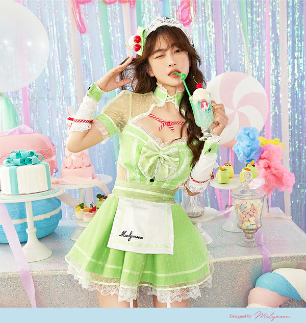 [正規品]【即納】ハロウィン コスプレ 仮装 メイド メイド服 クリームソーダ メロン いちご レモン ウェイトレス 可愛い コスチューム 衣装 セット 一式 お揃い 色違い 女性 レディース malymoon マリームーン【9553-2】 malymoon-10010538 Malymoon(マリームーン) サンプル画像2